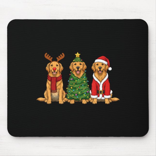 Retro Christmas Golden Retriever Santa Reindeer Do Mouse Pad (Front)