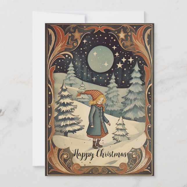 Retro Christmas Gouache images front and back Holiday Card (Front)
