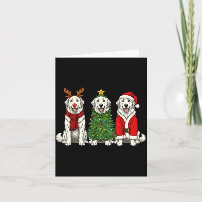 Retro Christmas Great Pyrenees Santa Reindeer Dog  Card (Front)