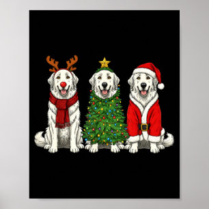 Retro Christmas Great Pyrenees Santa Reindeer Dog Poster