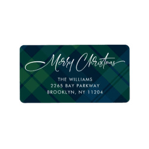 Retro Christmas Green Blue Plaid Label