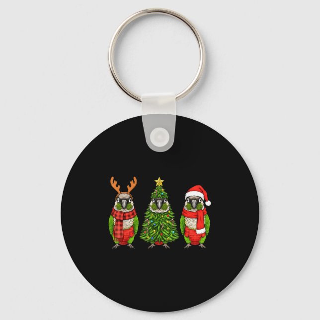 Retro Christmas Green Cheek Conure Parrot Santa Re Key Ring (Front)