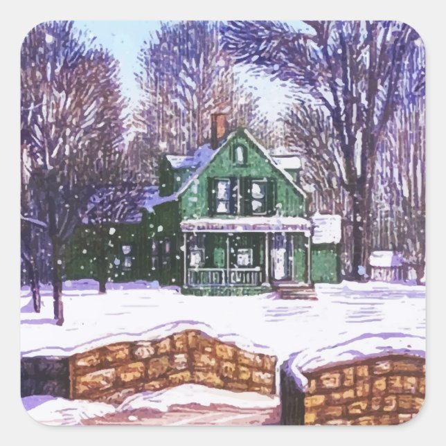 Retro Christmas Greenery Winter Home Road Square Sticker (Front)
