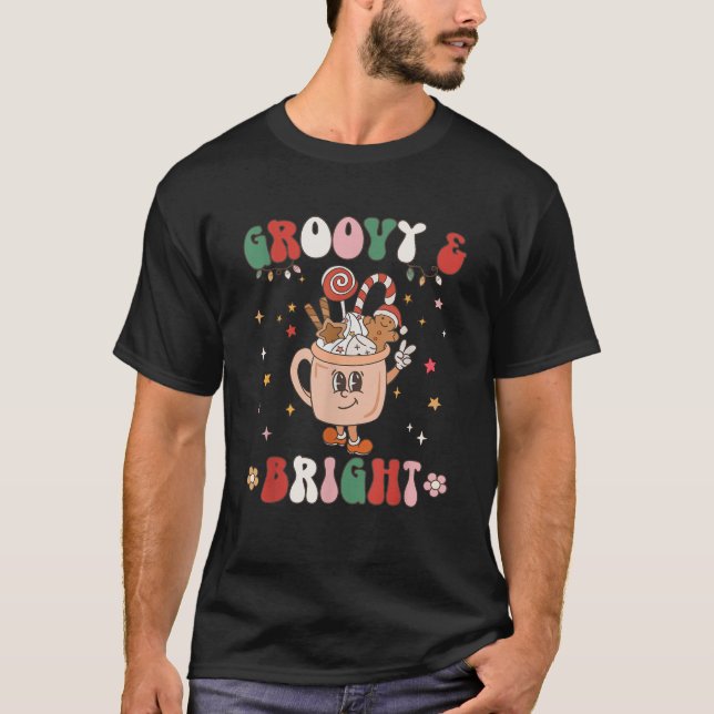 Retro Christmas Groovy Bright Hot Cocoa Hot Chocol T-Shirt (Front)