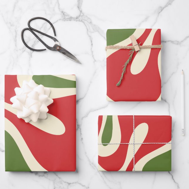 Retro Christmas Groovy Funky Abstract Red Green Wrapping Paper Sheet (Front)