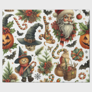 Retro Christmas & Halloween Seamless Pattern Wrapping Paper