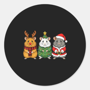Retro Christmas Hamster Santa Reindeer Classic Round Sticker
