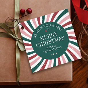 Retro Christmas Happy Holidays Red Pine Green Gift Favour Tags