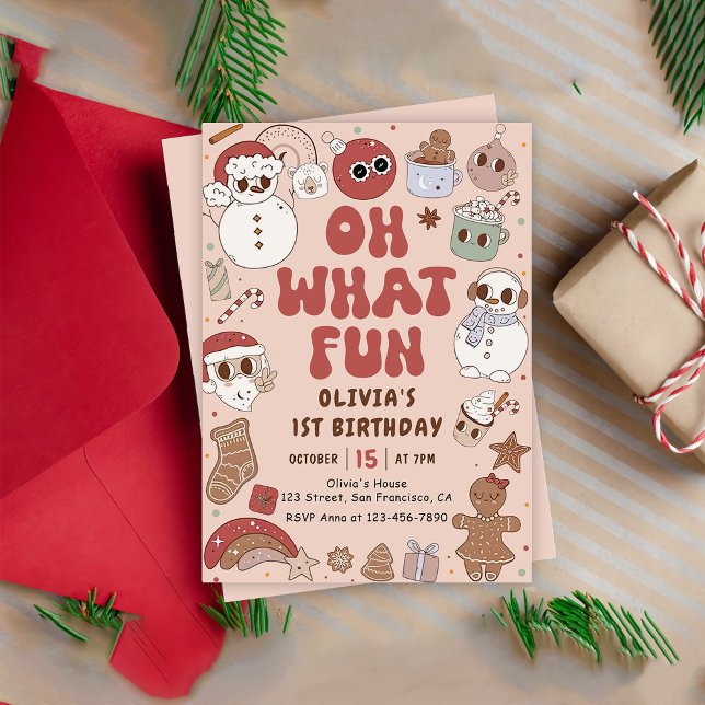 Retro Christmas Hippie Santa 1st Birthday Invitation (Creator Uploaded)