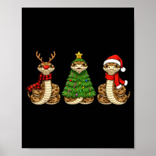 Retro Christmas Hognose Snake Santa Reindeer Poster
