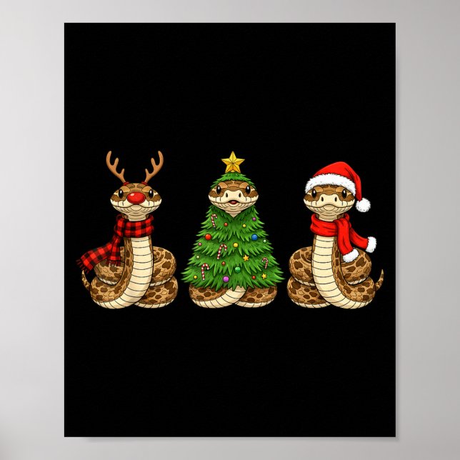 Retro Christmas Hognose Snake Santa Reindeer  Poster (Front)