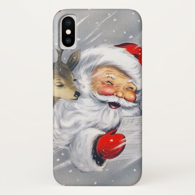 Retro Christmas Holiday Santa reindeer Case-Mate iPhone Case (Back)