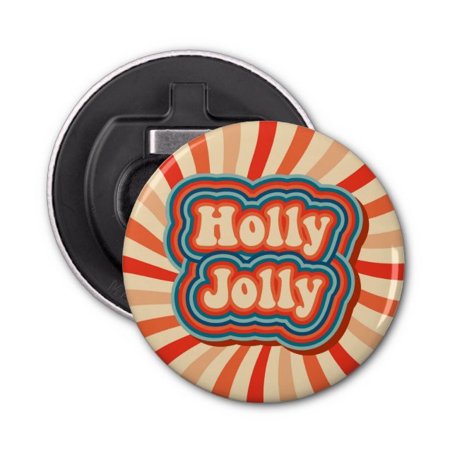 Retro Christmas Holidays Holly Jolly Typography Bottle Opener (Front)
