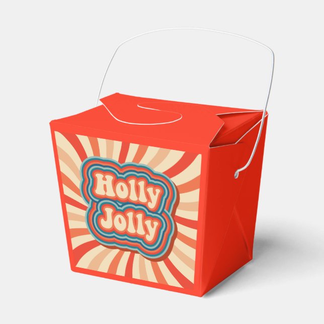Retro Christmas Holidays Holly Jolly Typography Favour Box (Front Side)