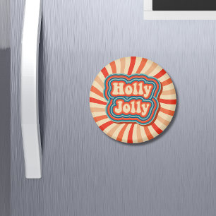 Retro Christmas Holidays Holly Jolly Typography Magnet