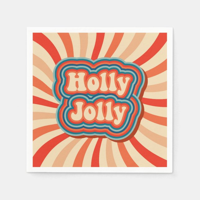Retro Christmas Holidays Holly Jolly Typography Napkin (Front)