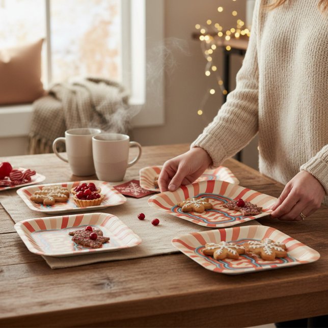 Retro Christmas Holidays Holly Jolly Typography Paper Plate (Creator Uploaded)