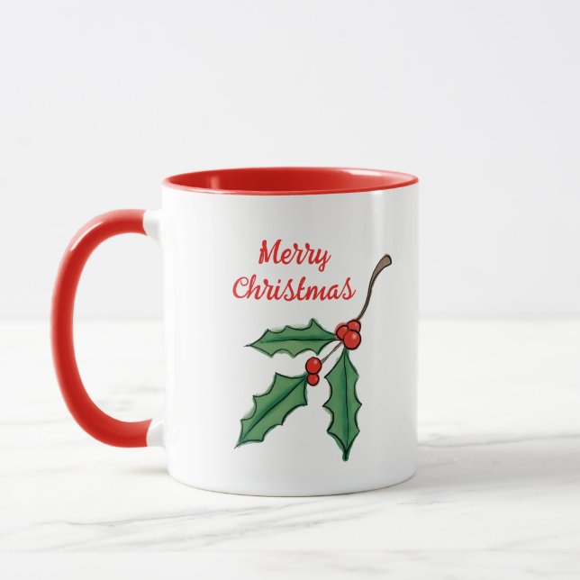 Retro Christmas Holly Coffee Mug  (Left)