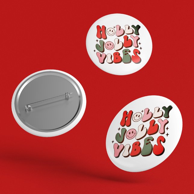 Retro Christmas Holly Jolly Vibes Trendy Holidays 6 Cm Round Badge (Creator Uploaded)
