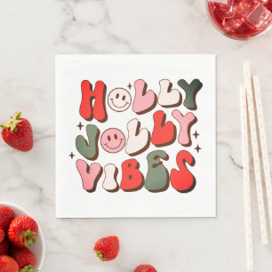 Retro Christmas Holly Jolly Vibes Trendy Holidays Napkin