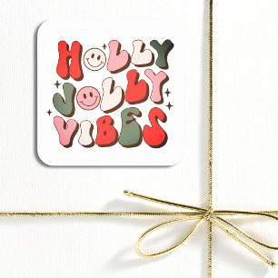 Retro Christmas Holly Jolly Vibes Trendy Holidays Square Sticker