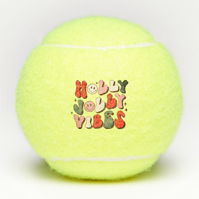 Retro Christmas Holly Jolly Vibes Trendy Holidays Tennis Balls (Front)
