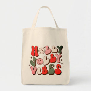 Retro Christmas Holly Jolly Vibes Trendy Holidays Tote Bag