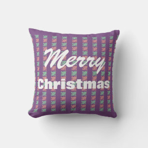 Retro Christmas Holly Red Green Purple Chequered Cushion