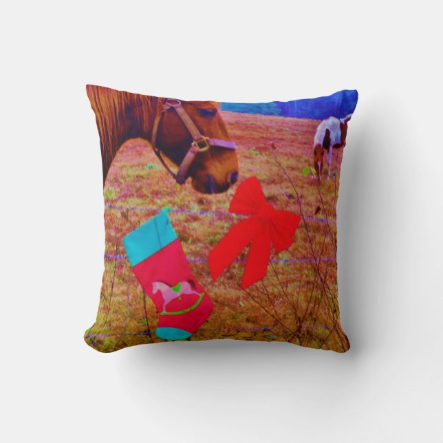 Retro Christmas Horse Cushion (Front)
