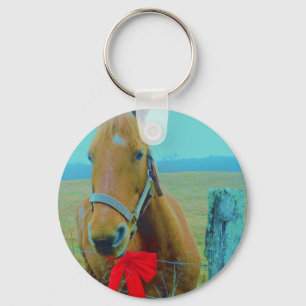 retro Christmas Horse Key Ring