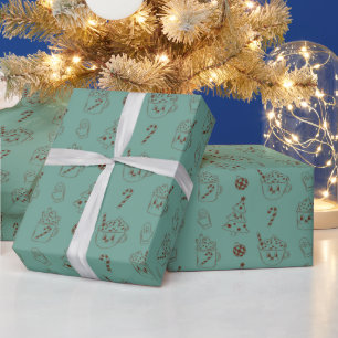 Retro Christmas Hot Cocoa Holiday Kawaii Pattern Wrapping Paper