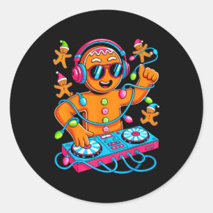 Retro Christmas House Music Gingerbread Dj Techno Classic Round Sticker