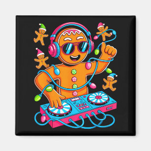 Retro Christmas House Music Gingerbread Dj Techno Magnet