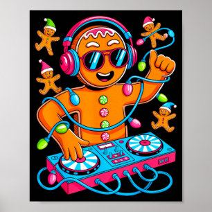 Retro Christmas House Music Gingerbread Dj Techno  Poster
