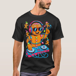Retro Christmas House Music Gingerbread Dj Techno T-Shirt