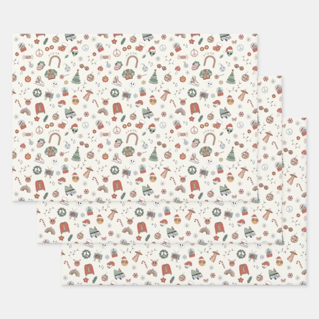 Retro Christmas Icons Wrapping Paper (Set)