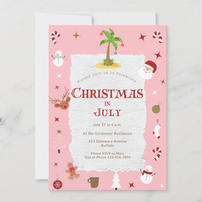 Retro Christmas in July Belated Holiday Party Invitation (Front)