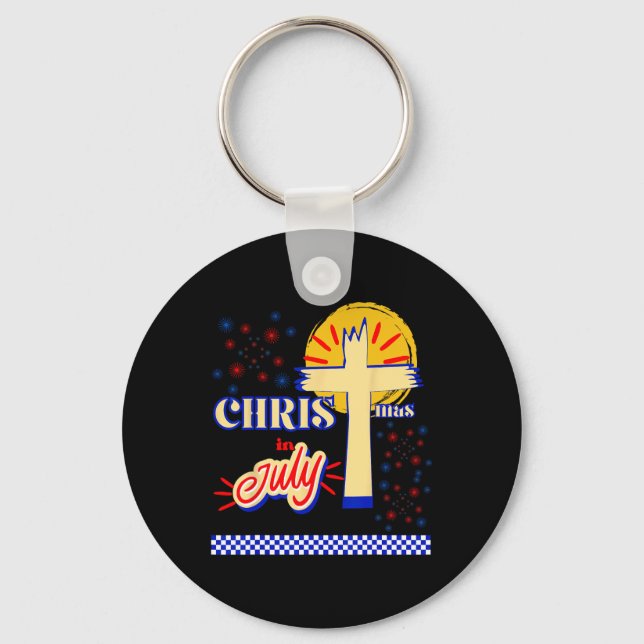 Retro Christmas In July Christian Jesus God Summer Key Ring (Front)