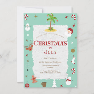 Retro Christmas in July Cute Belated Holiday Party Invitation