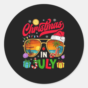 Retro Christmas In July Sungles Beach Summer Hawai Classic Round Sticker