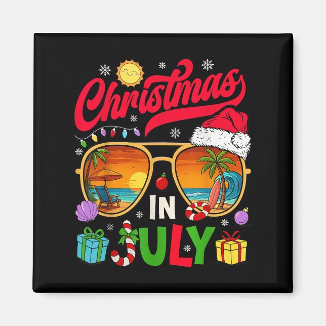 Retro Christmas In July Sungles Beach Summer Hawai Magnet (Front)