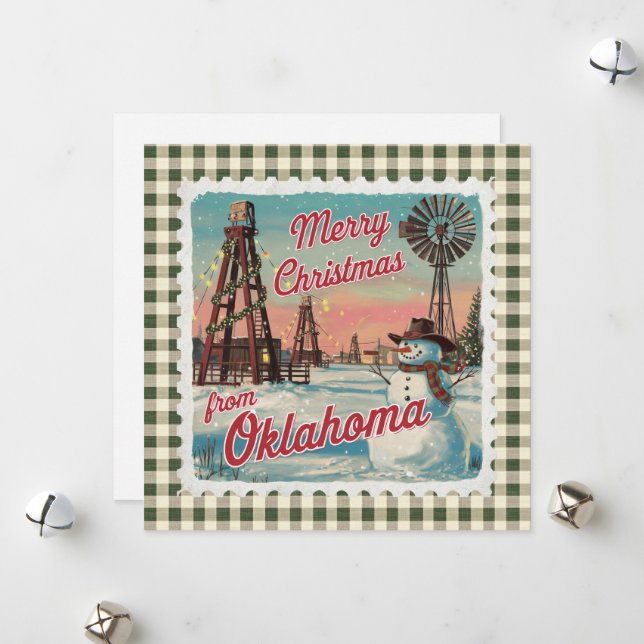 Retro Christmas In Oklahoma Holiday Card (Front/Back In Situ)