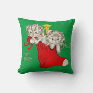 Retro Christmas Kittens Cushion