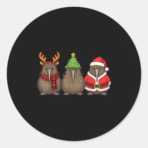 Retro Christmas Kiwi Bird Santa Reindeer  Classic Round Sticker