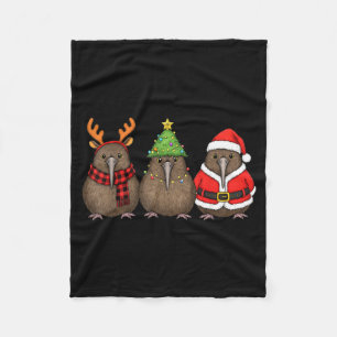Retro Christmas Kiwi Bird Santa Reindeer Fleece Blanket