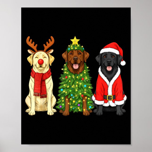 Retro Christmas Labrador Retriever Santa Reindeer  Poster (Front)