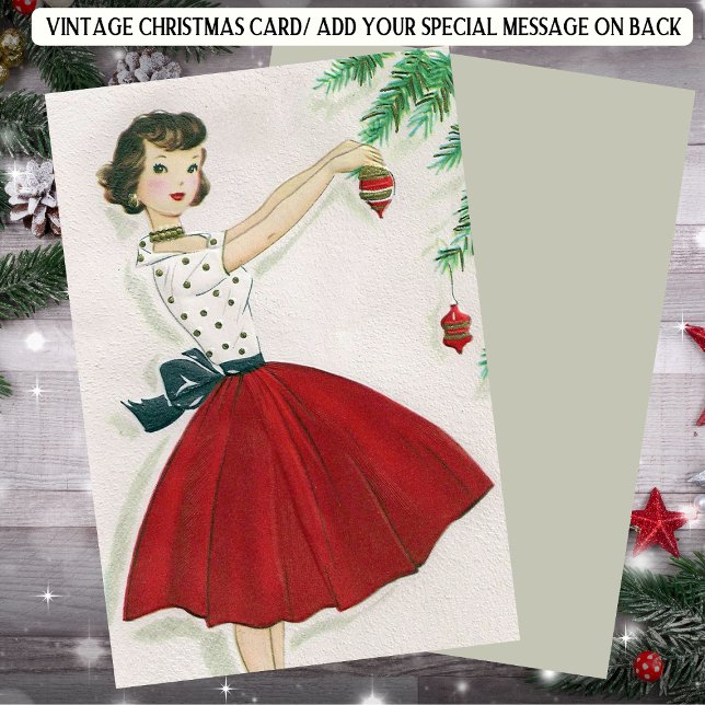 Retro Christmas  Lady in Red Holiday Card (Creator Uploaded)