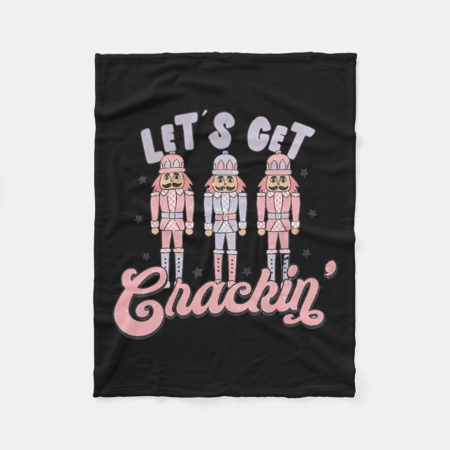 Retro Christmas Lets Get Crackin Nutcrackers Vinta Fleece Blanket (Front)