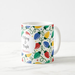 Retro Christmas Lights Merry & Bright and Name Coffee Mug