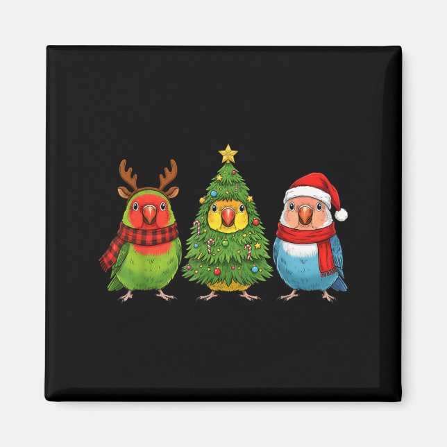 Retro Christmas Lovebird Parrot Santa Reindeer  Magnet (Front)